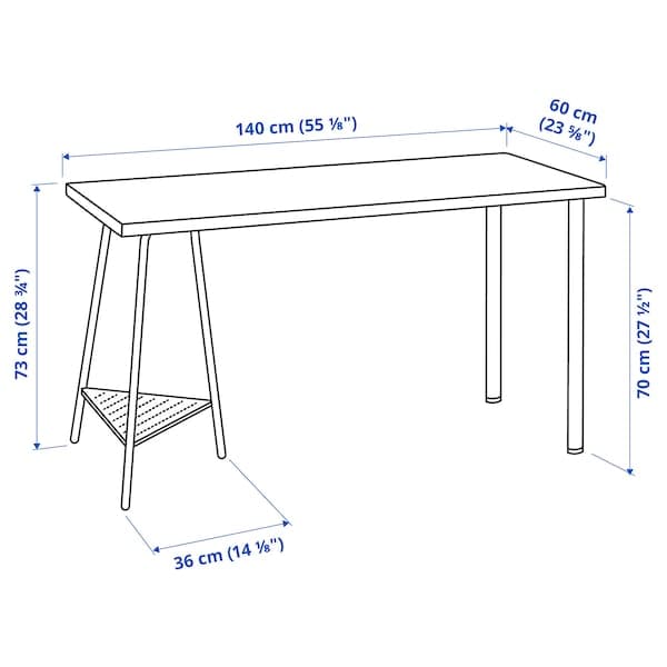 LAGKAPTEN / TILLSLAG - Desk, white stained oak effect/black, 140x60 cm - best price from Maltashopper.com 19417268