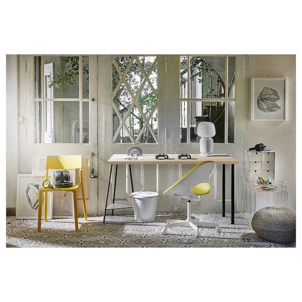 LAGKAPTEN / TILLSLAG - Desk, white stained oak effect/black, 140x60 cm - best price from Maltashopper.com 19417268
