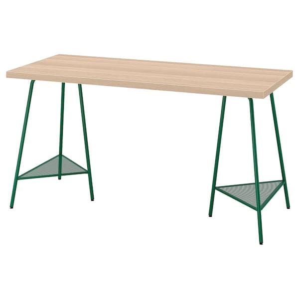 LAGKAPTEN / TILLSLAG - Desk, white stained oak effect green, 140x60 cm - best price from Maltashopper.com 79478329