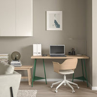LAGKAPTEN / TILLSLAG - Desk, white stained oak effect green, 140x60 cm - best price from Maltashopper.com 79478329