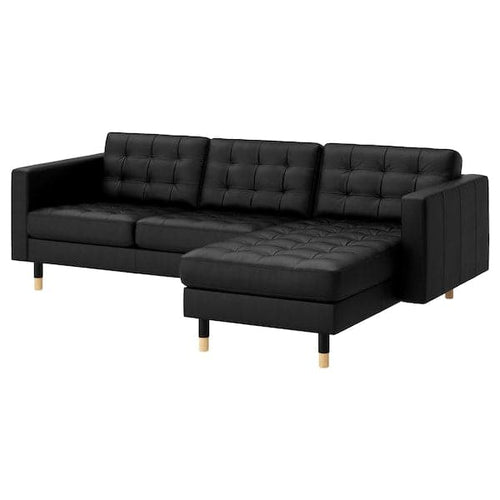 LANDSKRONA 3-seater sofa - with chaise-longue/Grann/Bomstad black/wood ,