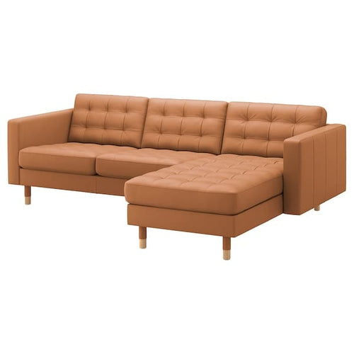 LANDSKRONA 3-seater sofa - with chaise-longue/Grann/Bomstad brown ochre/wood ,