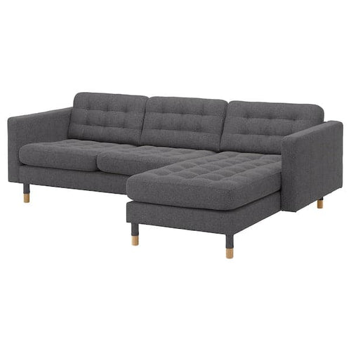 LANDSKRONA 3-seater sofa - with chaise-longue/Gunnared dark grey/wood ,