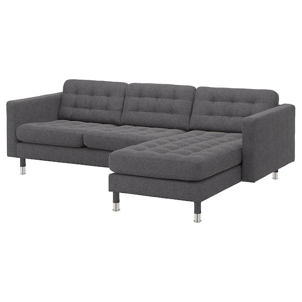 LANDSKRONA 3-seater sofa - with chaise-longue/Gunnared dark grey/metal , - best price from Maltashopper.com 89272667