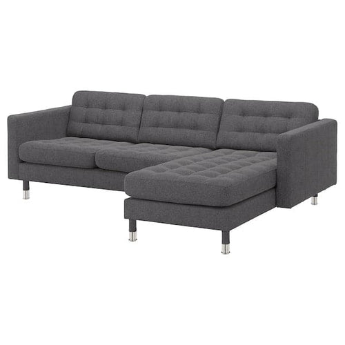 LANDSKRONA 3-seater sofa - with chaise-longue/Gunnared dark grey/metal ,
