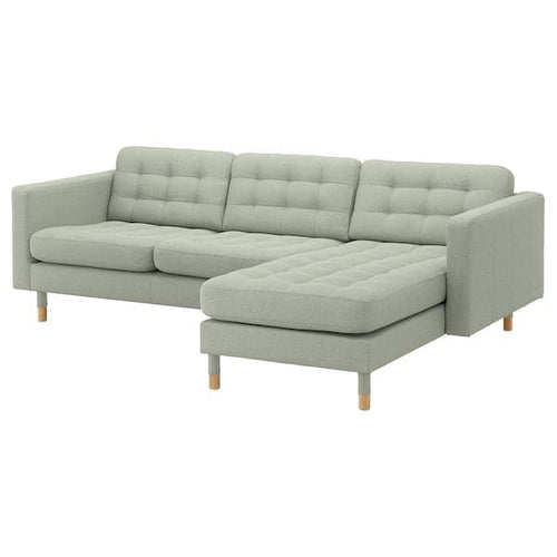 LANDSKRONA 3-seater sofa - with chaise-longue/Gunnared light green/wood ,