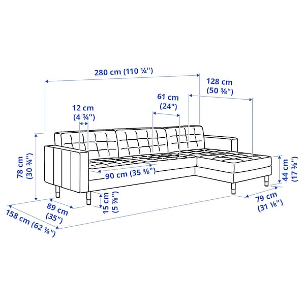 Ikea LANDSKRONA 4-seater sofa - with chaise-longue/Grann/Bomstad black/wood ,