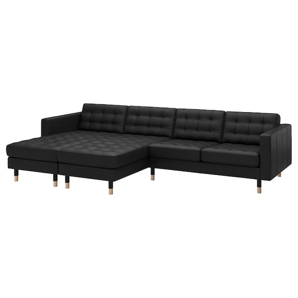 LANDSKRONA - 4-seater sofa with chaise-longue, Grann/Bomstad black/wood , - best price from Maltashopper.com 59554277