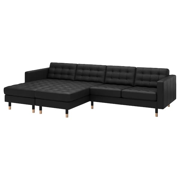 Ikea LANDSKRONA - 4-seater sofa with chaise-longue, Grann/Bomstad black/wood ,