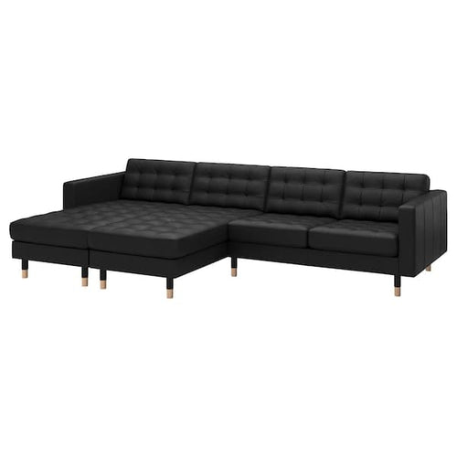 LANDSKRONA - 4-seater sofa with chaise-longue, Grann/Bomstad black/wood ,
