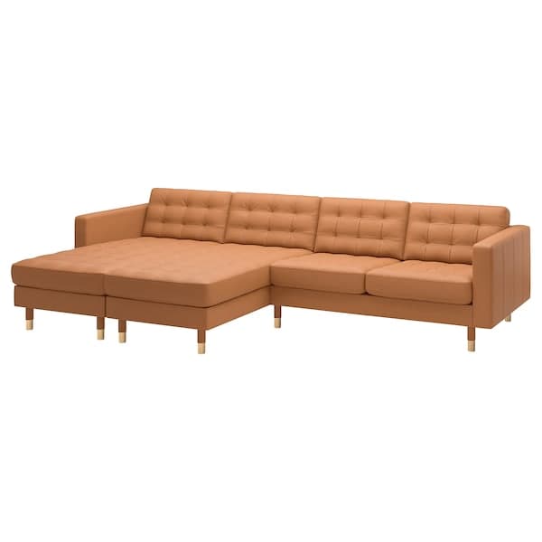 LANDSKRONA - 4-seater sofa with chaise-longue, Grann/Bomstad ochre brown/wood , - best price from Maltashopper.com 79554281