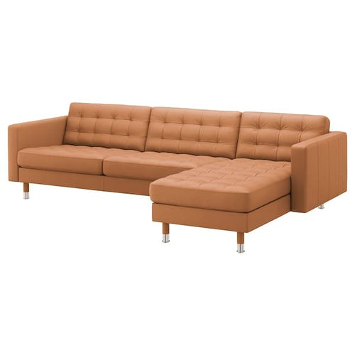 LANDSKRONA 4-seater sofa - with chaise-longue/Grann/Bomstad brown/metal ochre ,