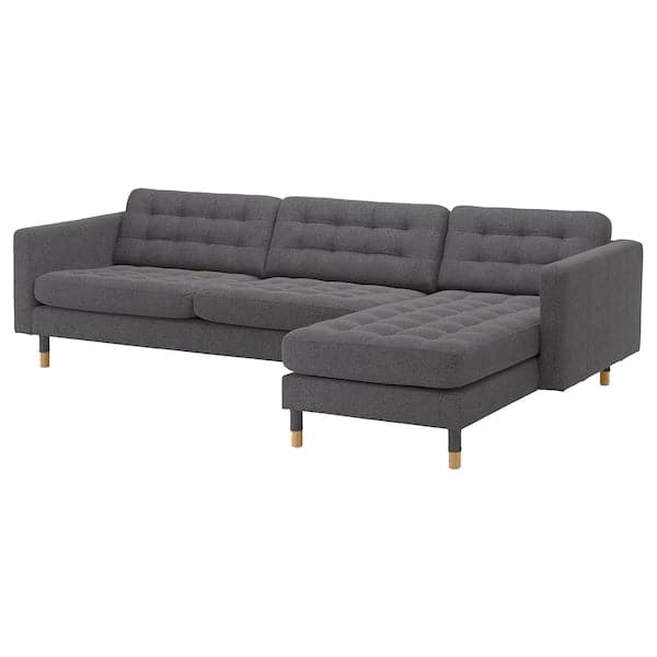 LANDSKRONA 4-seater sofa - with chaise-longue/Gunnared dark grey/wood , - best price from Maltashopper.com 59270373