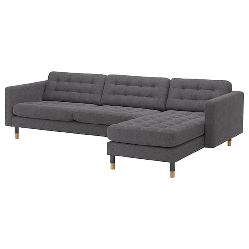 LANDSKRONA 4-seater sofa - with chaise-longue/Gunnared dark grey/wood ,