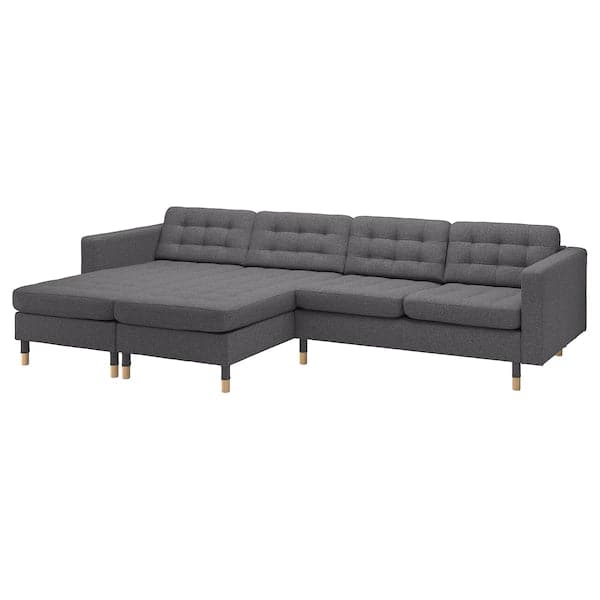 LANDSKRONA - 4-seater sofa with chaise-longue, Gunnared dark grey/wood , - best price from Maltashopper.com 19554302