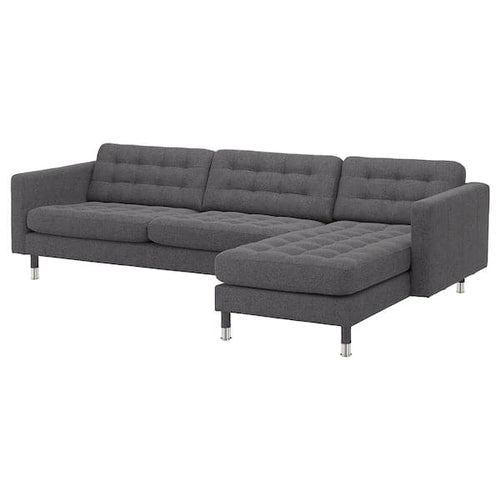 LANDSKRONA 4-seater sofa - with chaise-longue/Gunnared dark grey/metal
