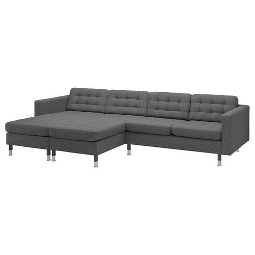 LANDSKRONA - 4-seater sofa with chaise-longue, Gunnared dark grey/metal ,