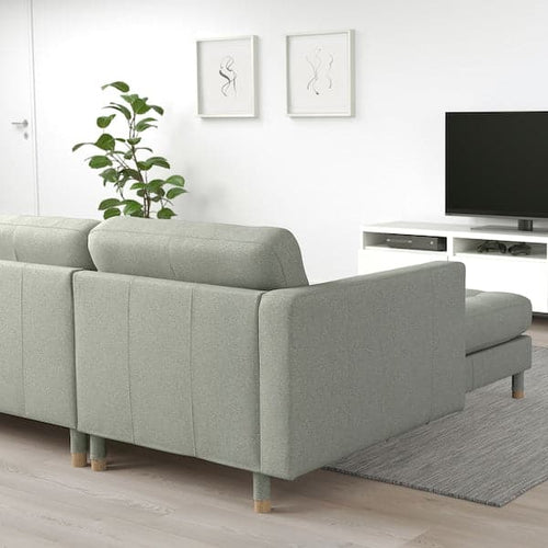 LANDSKRONA 4-seater sofa - with chaise-longue/Gunnared light green/wood ,