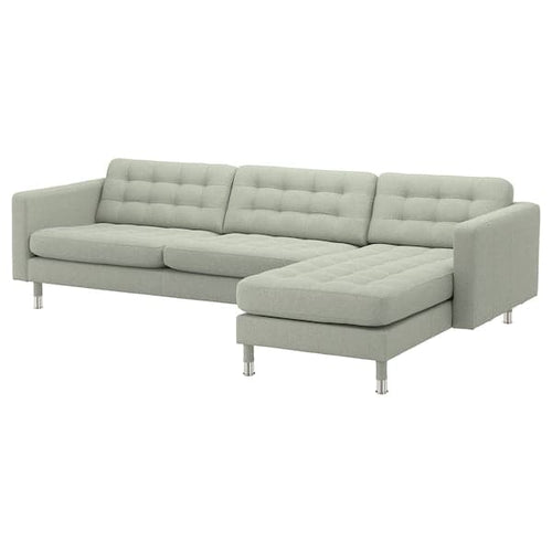 LANDSKRONA 4-seater sofa - with chaise-longue/Gunnared light green/metal ,