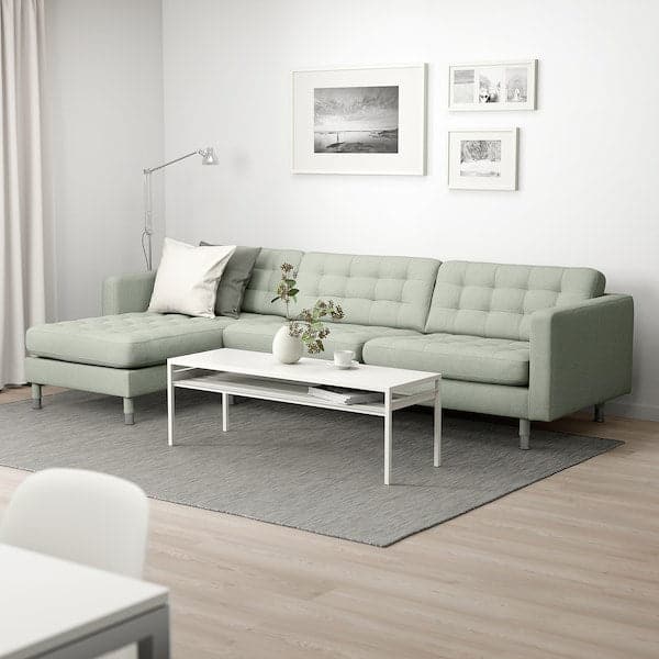 LANDSKRONA 4-seater sofa - with chaise-longue/Gunnared light green/metal , - best price from Maltashopper.com 09270455