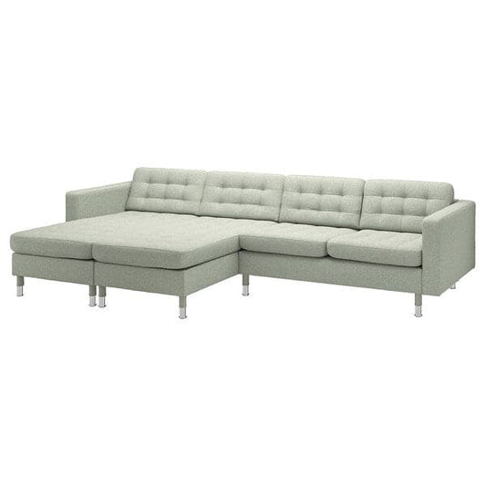 Ikea LANDSKRONA - 4-seater sofa with chaise-longue, Gunnared light green/metal ,