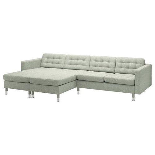 LANDSKRONA - 4-seater sofa with chaise-longue, Gunnared light green/metal ,