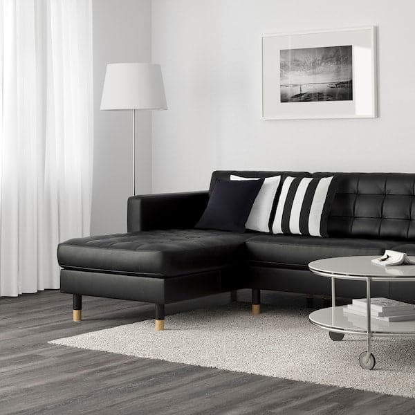 LANDSKRONA 5-seater sofa - with chaise-longue/Grann/Bomstad black/wood , - best price from Maltashopper.com 59046204