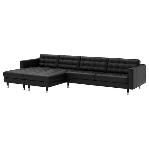 LANDSKRONA 5-seater sofa - with chaise-longue/Grann/Bomstad black/metal ,