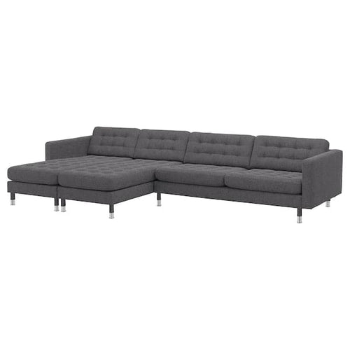 LANDSKRONA 5-seater sofa - with chaise-longue/Gunnared dark grey/metal ,