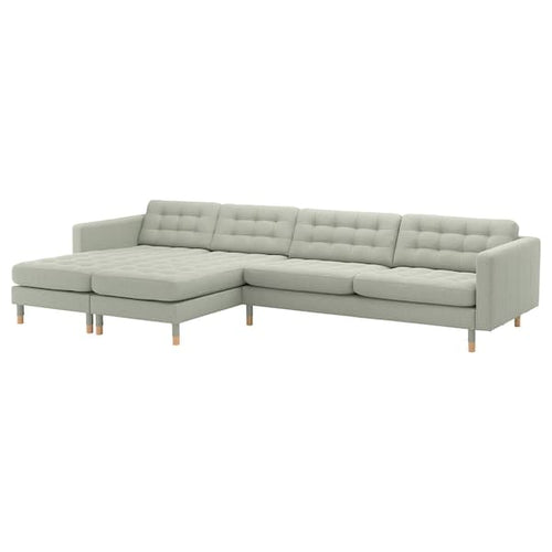 LANDSKRONA 5-seater sofa - with chaise-longue/Gunnared light green/wood ,
