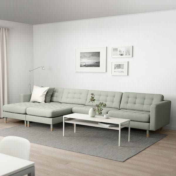 LANDSKRONA 5-seater sofa - with chaise-longue/Gunnared light green/wood , - best price from Maltashopper.com 39269993