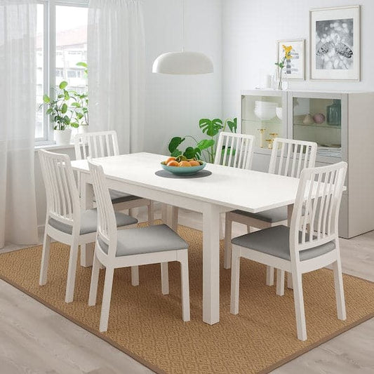 Ikea LANEBERG / EKEDALEN Table and 4 chairs - white/white light grey 130/190x80 cm , 130/190x80 cm