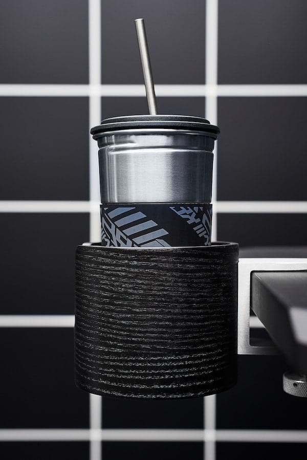Ikea LÅNESPELARE - Mug with lid and straw, black