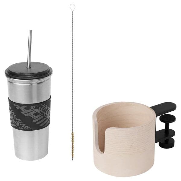 Ikea LÅNESPELARE - Mug and mug holder, black/ash veneer