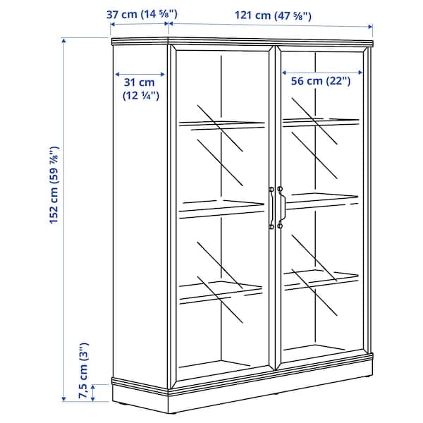 Ikea LANESUND - Glass-door cabinet, grey-brown, 121x37x152 cm