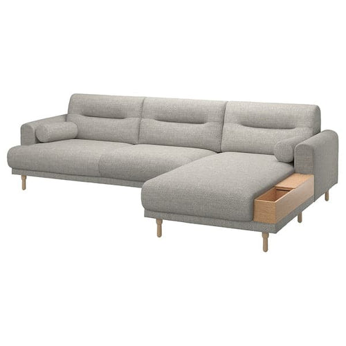 LÅNGARYD 3 seater sofa/chaise-longue, right - Lejde light grey/wood ,