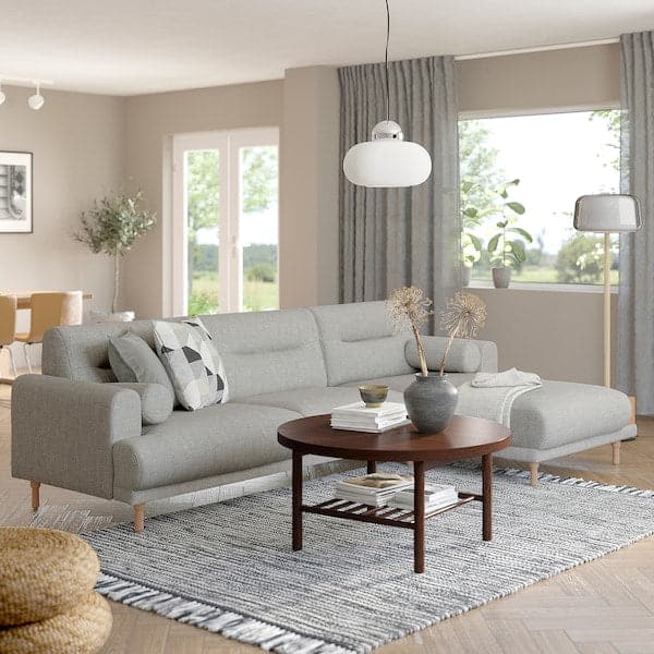 LÅNGARYD 3 seater sofa/chaise-longue, right - Lejde light grey/wood , - best price from Maltashopper.com 69418741