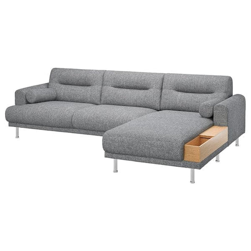 LÅNGARYD 3-seat sofa / chaise longue, right, Lejde gray / black / metal ,