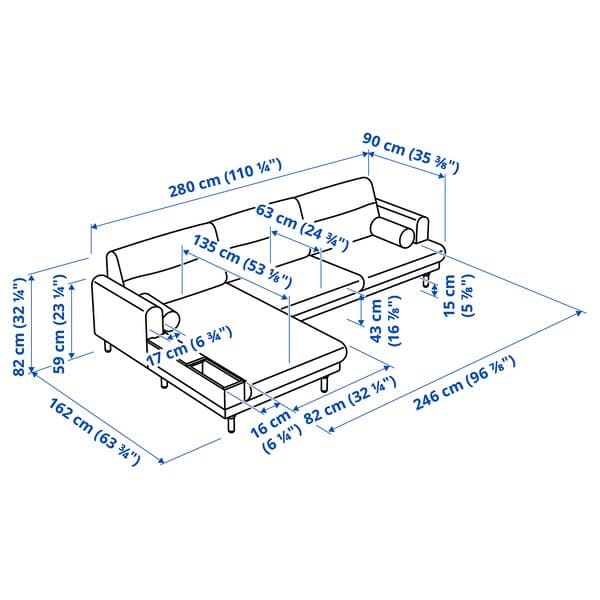 Ikea LÅNGARYD - 3-seater sofa/chaise-longue, left ,