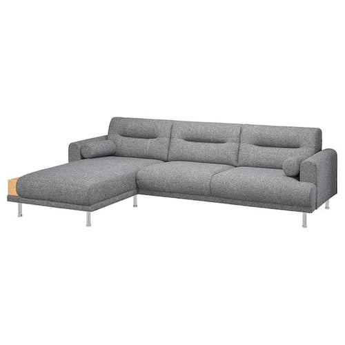 LÅNGARYD 3-seater sofa/chaise-longue, left, Lejde grey/black/metal ,
