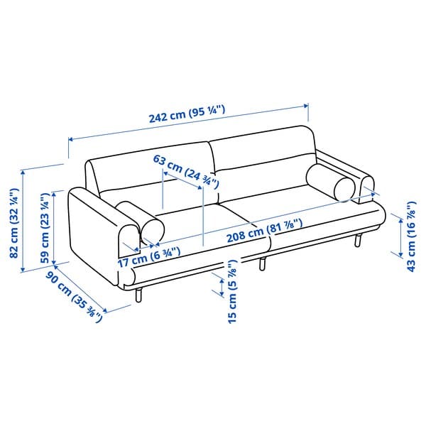 LÅNGARYD 3-seater sofa, Lejde grey/black/metal , - best price from Maltashopper.com 79418104