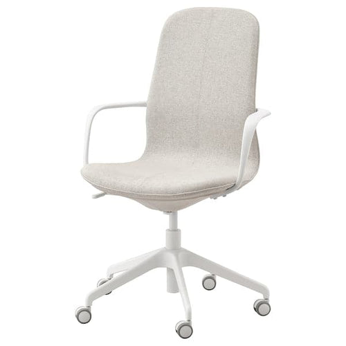 LÅNGFJÄLL Office chair with armrests - Gunnared beige/white ,