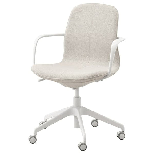 LÅNGFJÄLL Office chair with armrests - Gunnared beige/white ,