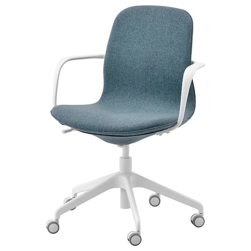 LÅNGFJÄLL Office chair with armrests - Gunnared blue/white ,
