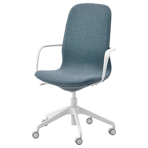 LÅNGFJÄLL Office chair with armrests - Gunnared blue/white ,