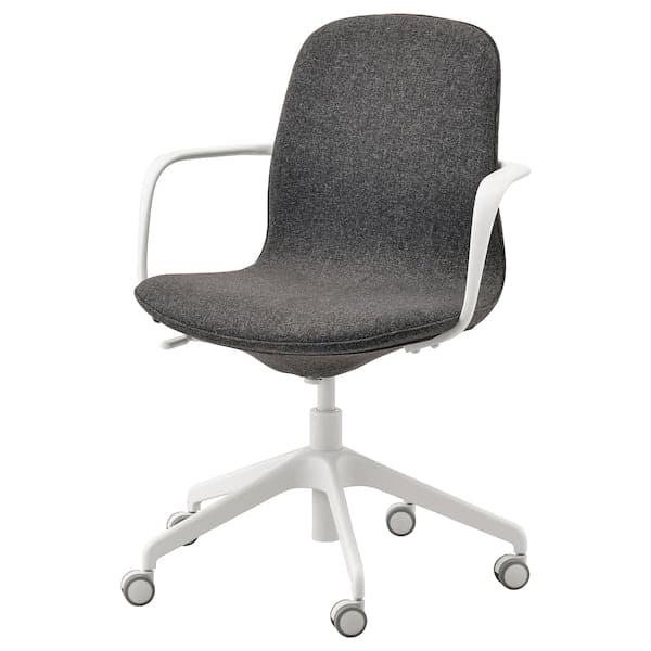 LÅNGFJÄLL Office chair with armrests - Gunnared dark grey/white ,