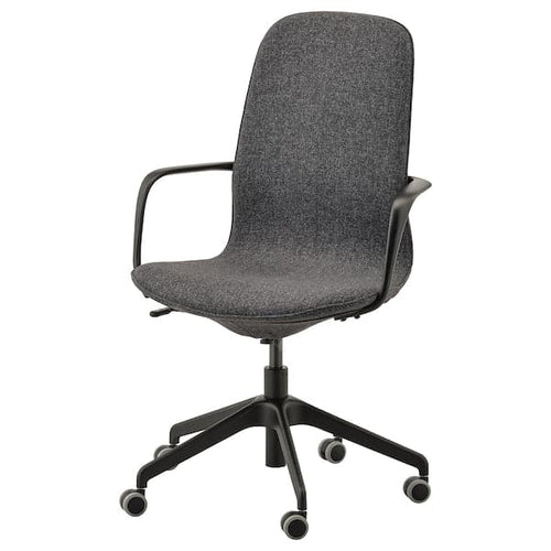 LÅNGFJÄLL Office chair with armrests - Gunnared dark grey/black ,