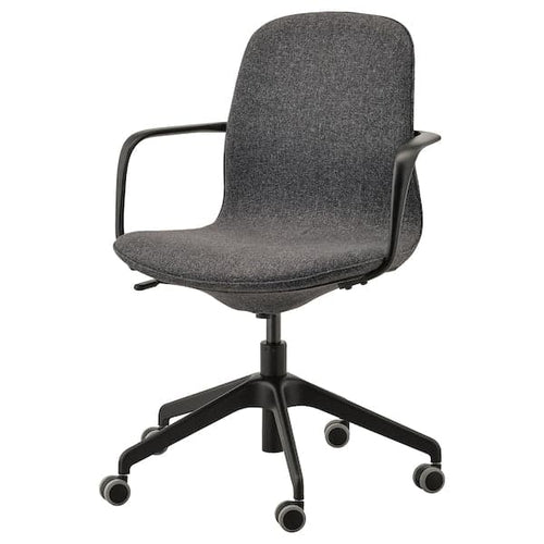 LÅNGFJÄLL Office chair with armrests - Gunnared dark grey/black ,