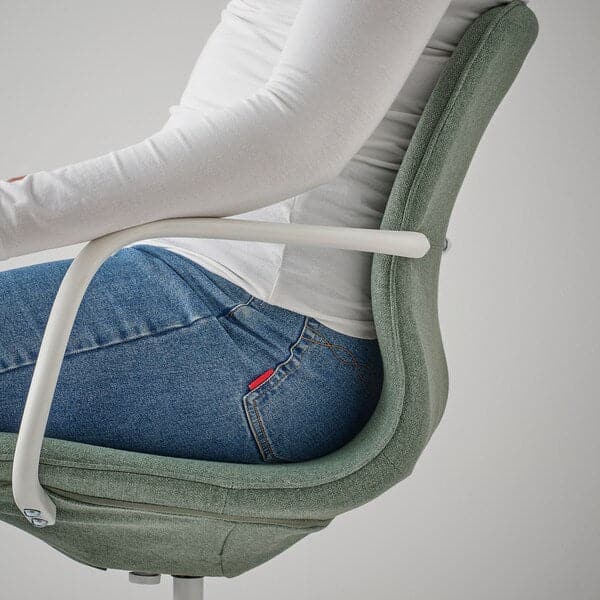 Ikea LÅNGFJÄLL - Meeting chair with armrests, Gunnared grey-green/white ,