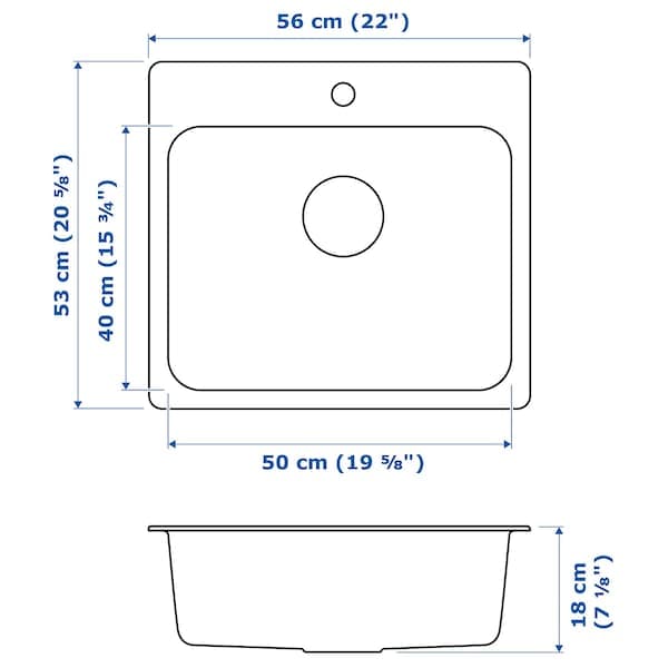 Ikea LÅNGUDDEN - Inset sink, 1 bowl, stainless steel, 56x53 cm